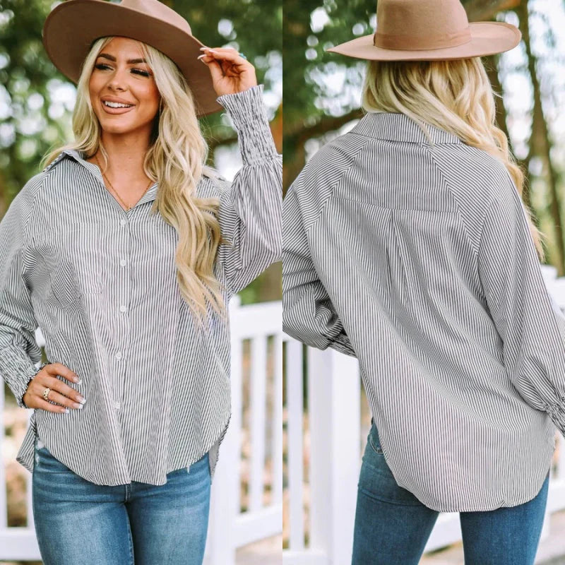 Mira Smocked Shirt | Lightweight Polyester, V-Neck, Casual Style 6