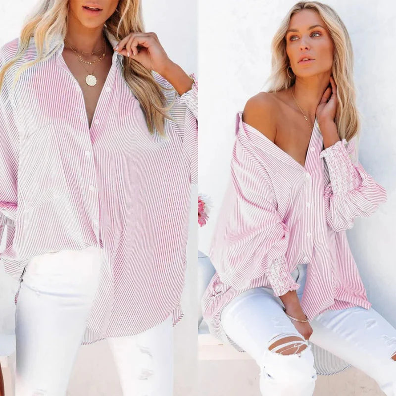Mira Smocked Shirt | Lightweight Polyester, V-Neck, Casual Style 8
