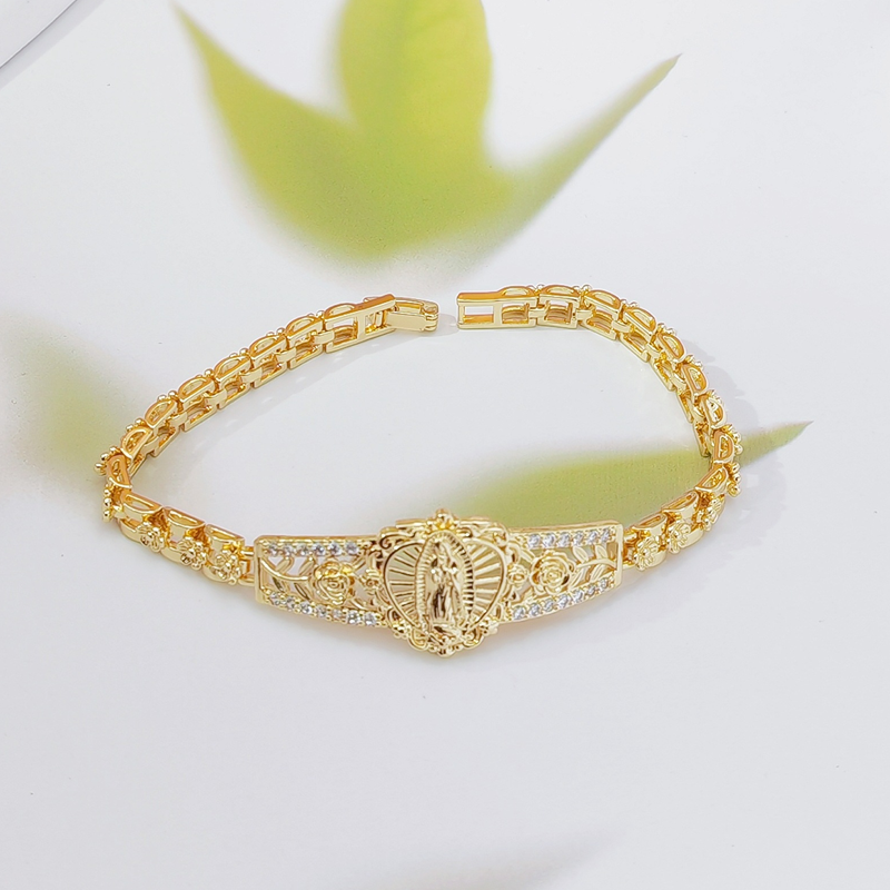 Mira Virgin Mary Bracelet | Elegant Hollow Flower Design, Hypoallergenic Copper 0