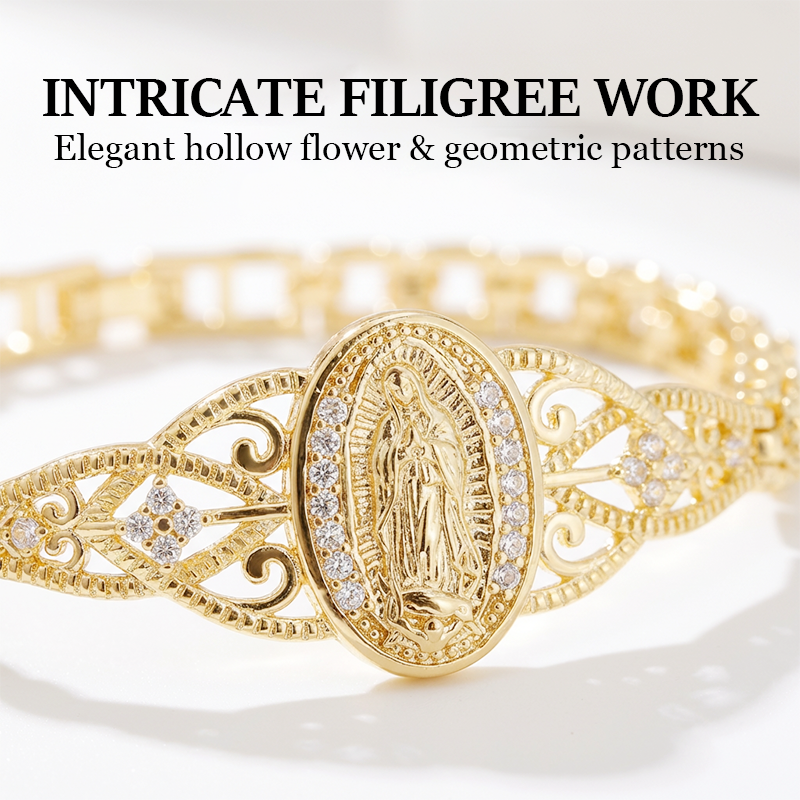 Mira Virgin Mary Bracelet | Elegant Hollow Flower Design, Hypoallergenic Copper 3