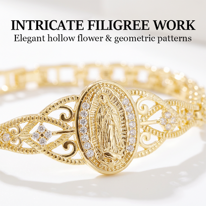 Mira Virgin Mary Bracelet | Elegant Hollow Flower Design, Hypoallergenic Copper 3