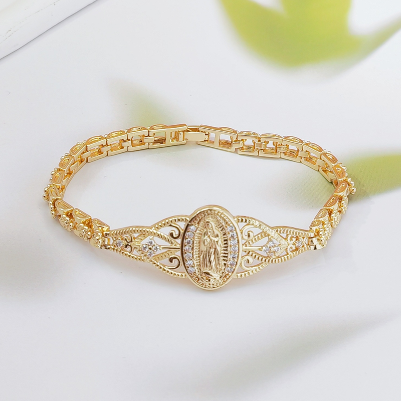 Mira Virgin Mary Bracelet | Elegant Hollow Flower Design, Hypoallergenic Copper 9