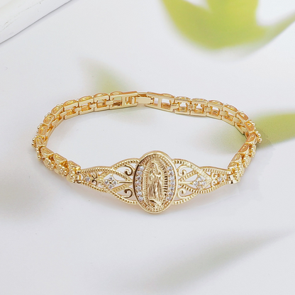 Mira Virgin Mary Bracelet | Elegant Hollow Flower Design, Hypoallergenic Copper 9