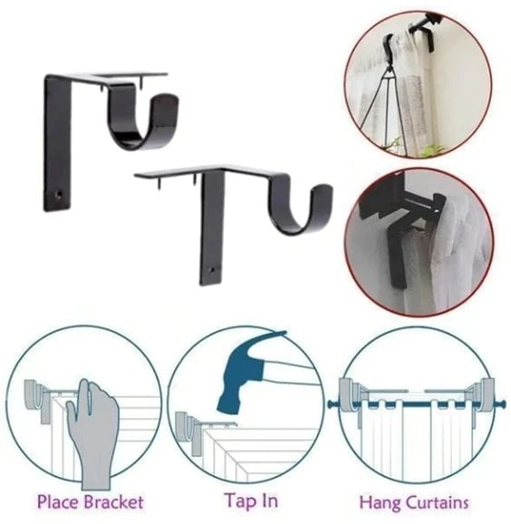 Nora Curtain Rod Brackets | No Drill, Heavy-Duty 2