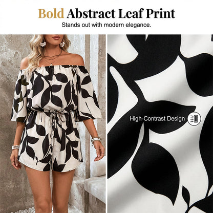 Oriana Off Shoulder Jumpsuit | Adjustable Drawstring, Abstract Print 6