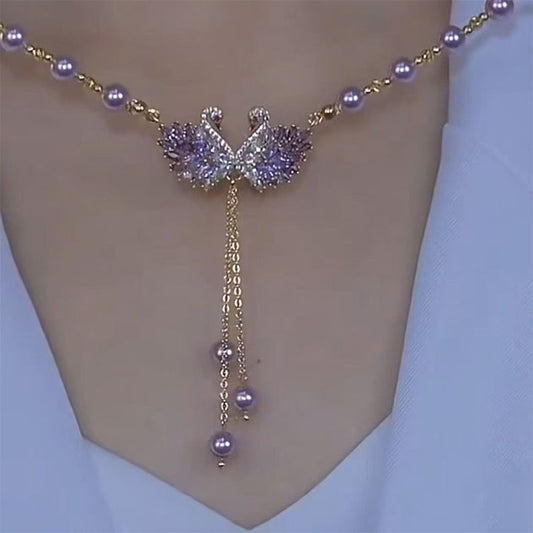 Pura Swan Necklace | Elegant Purple Design, Adjustable Chain 0