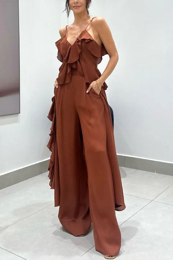 Raffi Two Piece Set | Lightweight Chiffon Ruffled Cami & Wide Leg Pants 0
