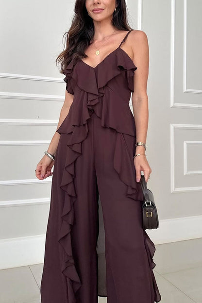 Raffi Two Piece Set | Lightweight Chiffon Ruffled Cami & Wide Leg Pants 1