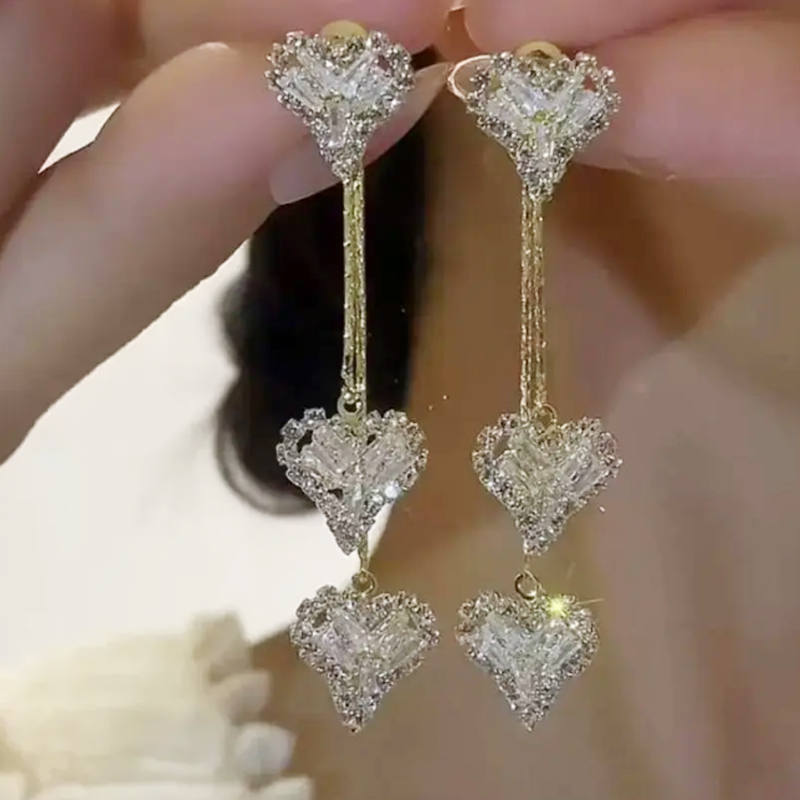 Rhea Heart Drop Earrings | Elegant Gold-Tone, Lightweight Design 7
