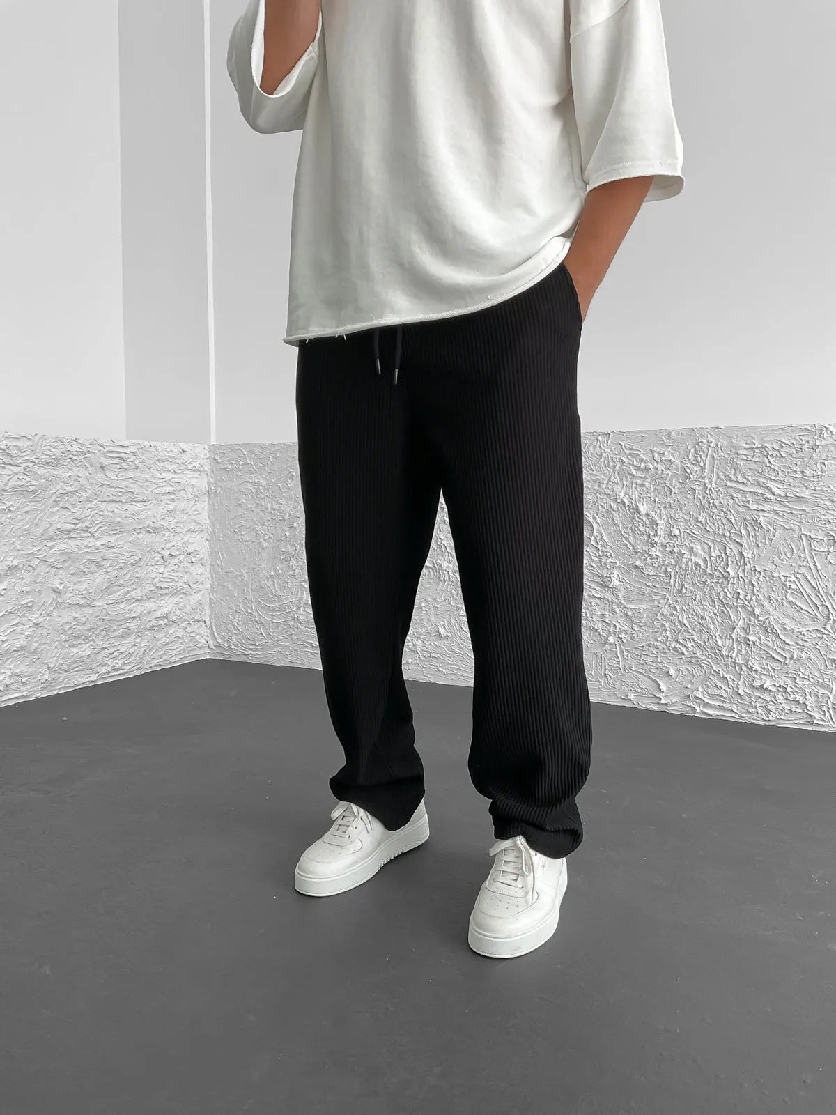 Rib-Tube Trousers | Heavyweight Wide Leg Pants, Baggy Fit 3