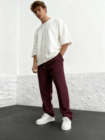 Rib-Tube Trousers | Heavyweight Wide Leg Pants, Baggy Fit 8