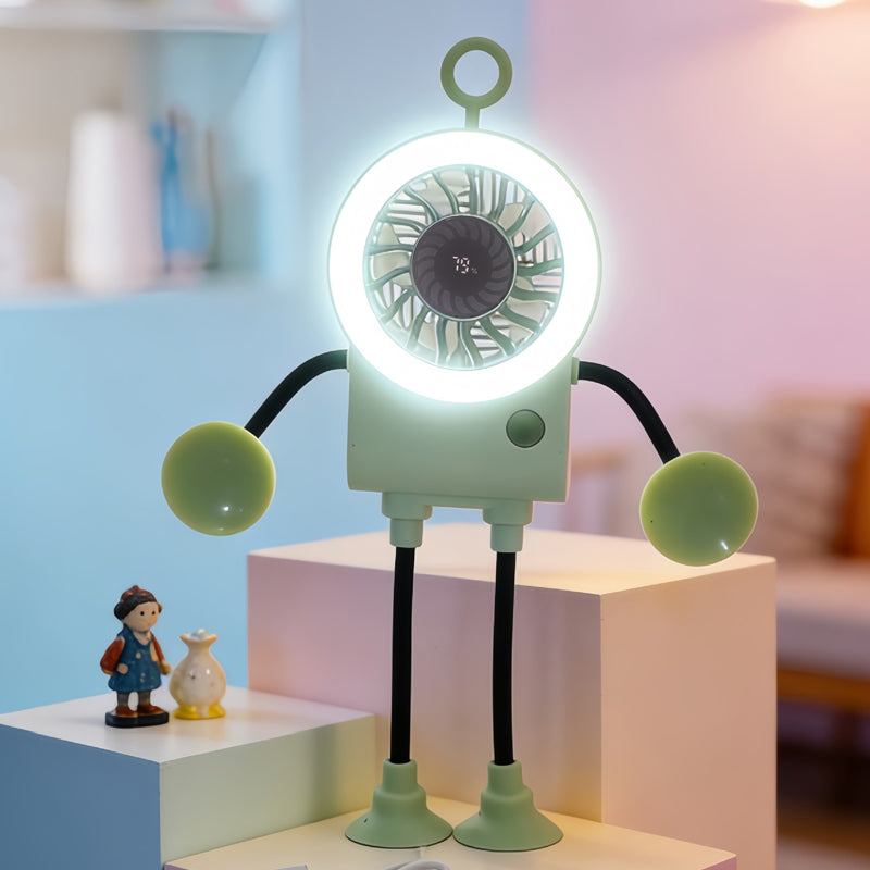 Robo Mini Desk Fan | Bendable, USB Rechargeable with LED Light 0