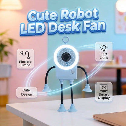 Robo Mini Desk Fan | Bendable, USB Rechargeable with LED Light 1