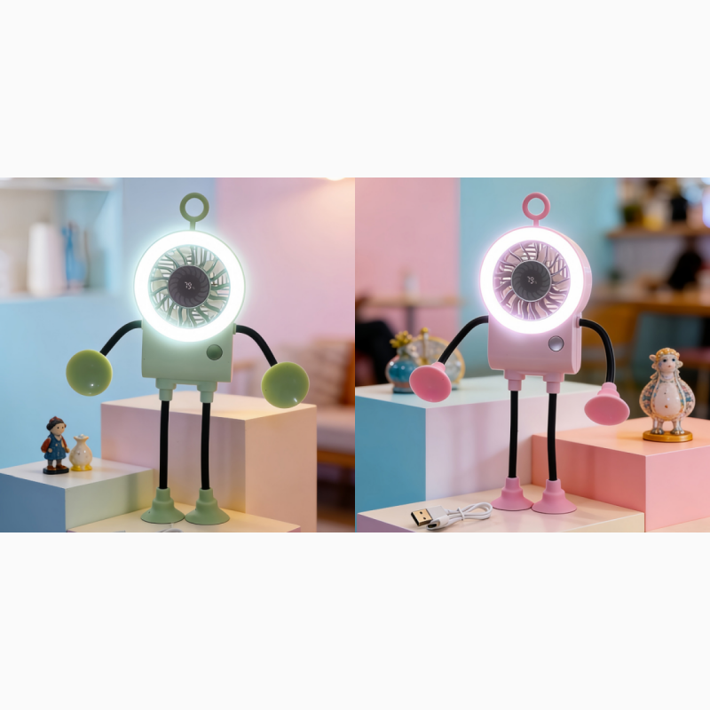 Robo Mini Desk Fan | Bendable, USB Rechargeable with LED Light 12