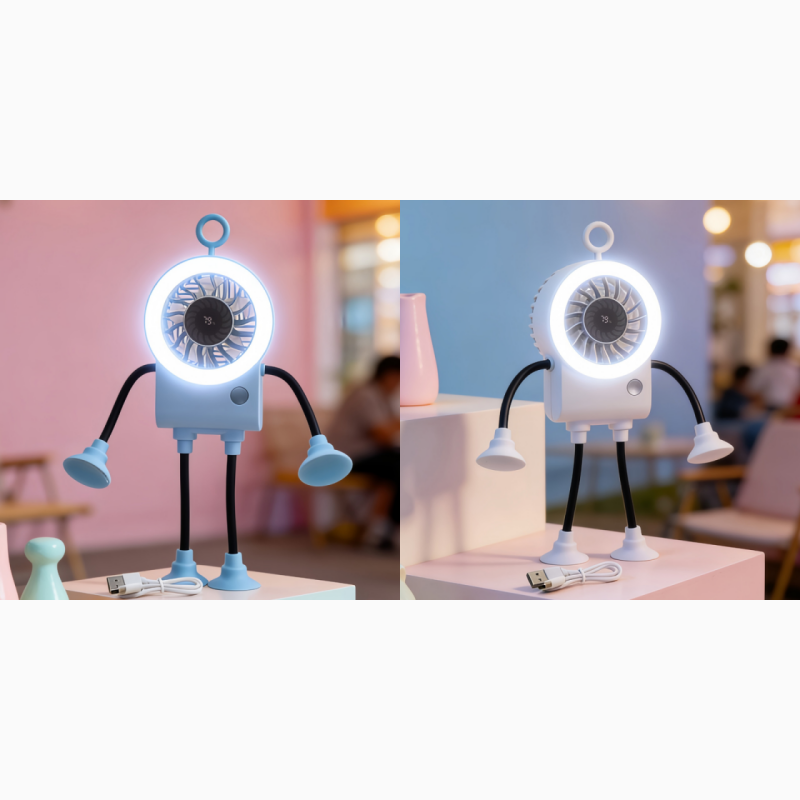 Robo Mini Desk Fan | Bendable, USB Rechargeable with LED Light 13