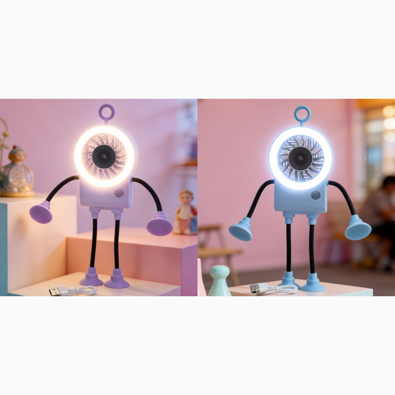 Robo Mini Desk Fan | Bendable, USB Rechargeable with LED Light 2