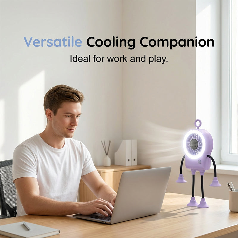 Robo Mini Desk Fan | Bendable, USB Rechargeable with LED Light 3