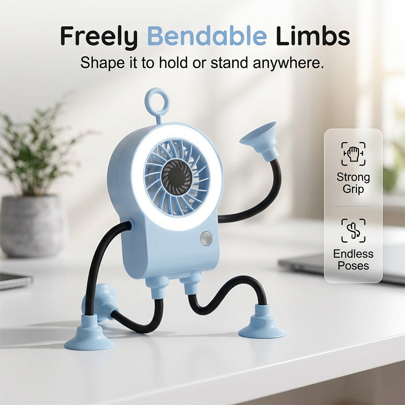 Robo Mini Desk Fan | Bendable, USB Rechargeable with LED Light 4