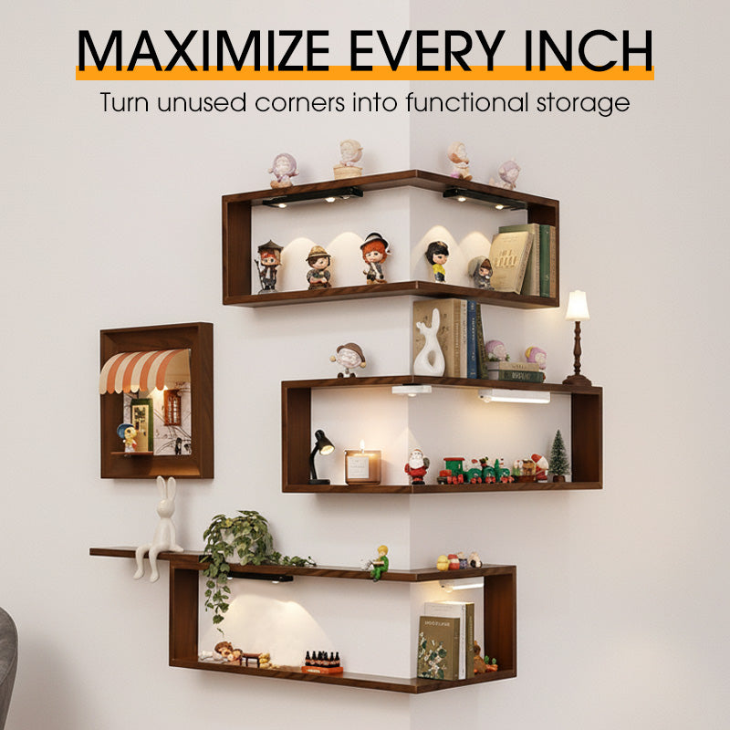 Rustic Corner Shelf Unit | Elegant Walnut Finish, Durable Wood Construction 3
