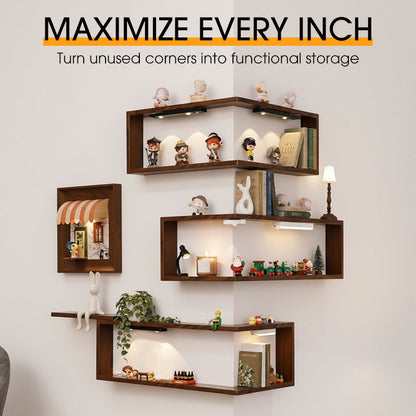 Rustic Corner Shelf Unit | Elegant Walnut Finish, Durable Wood Construction 3