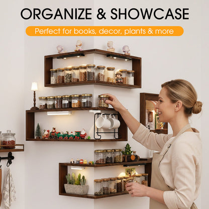 Rustic Corner Shelf Unit | Elegant Walnut Finish, Durable Wood Construction 4