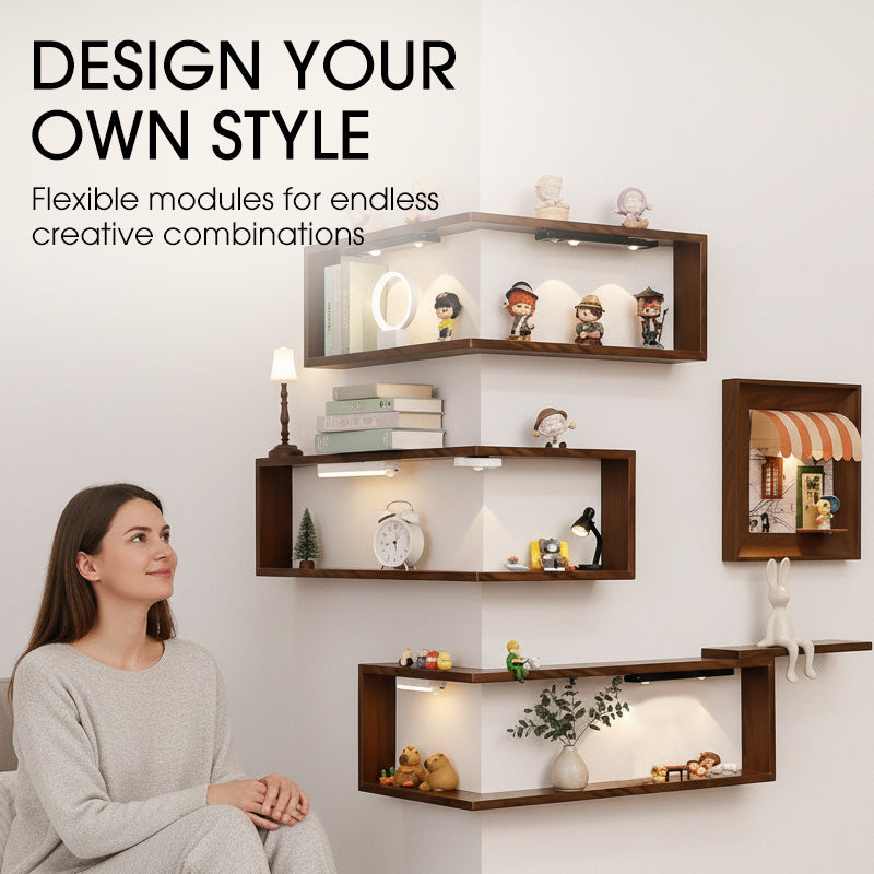 Rustic Corner Shelf Unit | Elegant Walnut Finish, Durable Wood Construction 6