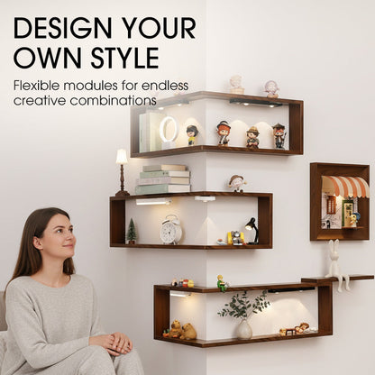 Rustic Corner Shelf Unit | Elegant Walnut Finish, Durable Wood Construction 6