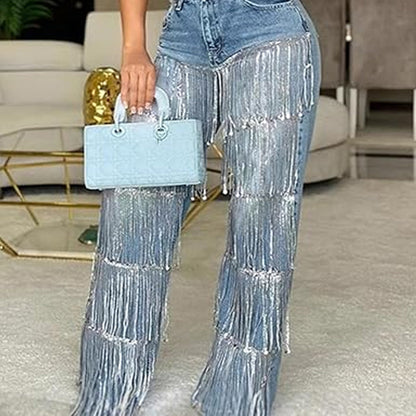 Sera Women's Jeans | Relaxed Fit, Tiered Tassels, Black 7