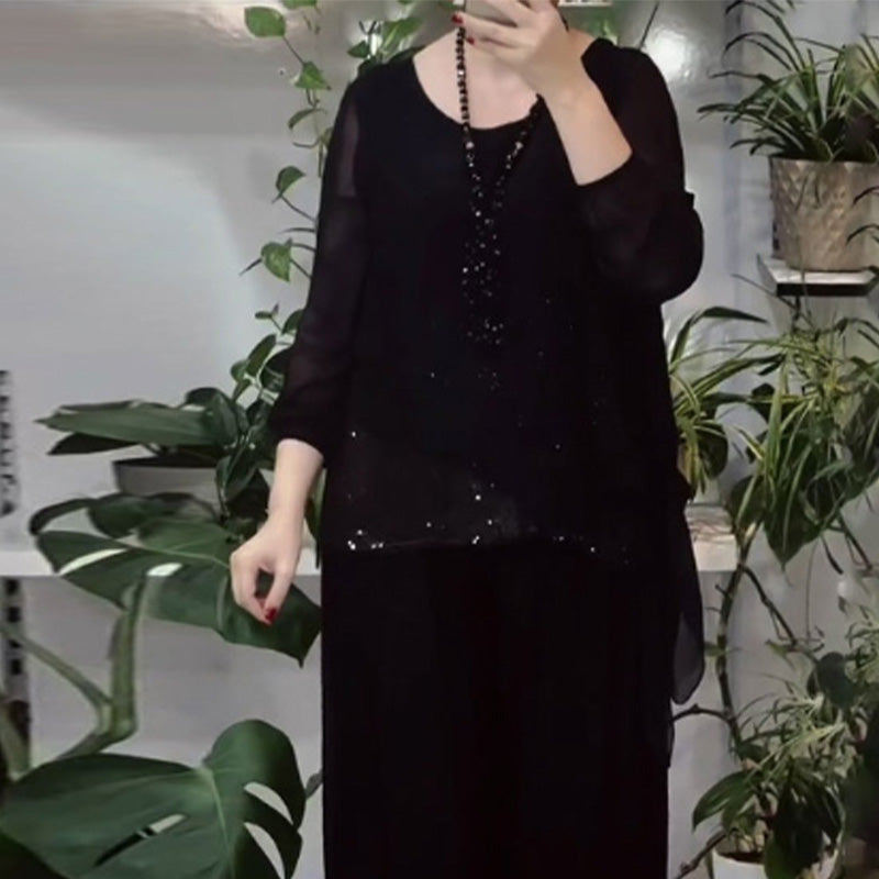 Sera Women's Set | Sequin Blouse & Wide-Leg Pants, Elegant Two Piece Set 10
