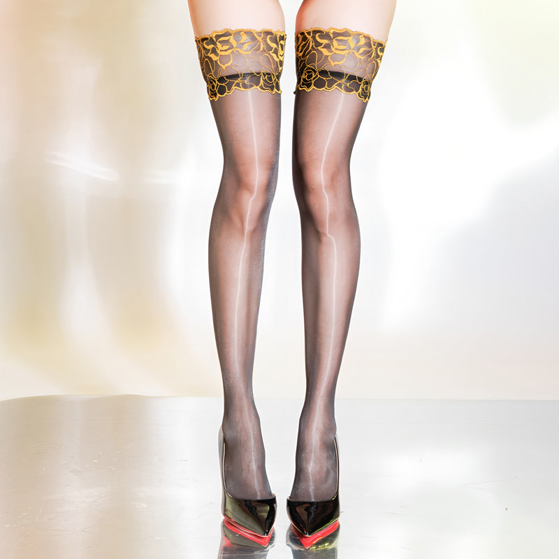 Siren Thigh-High Stockings | Glossy Finish with Lace Trim 14