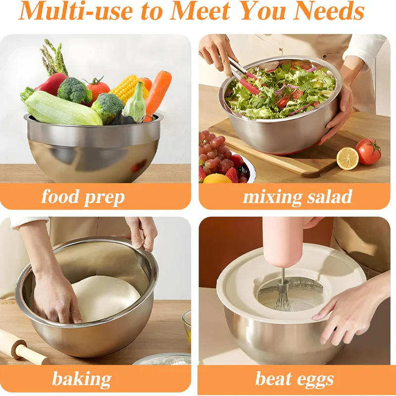 Sleek Mixing Bowl Set | Stainless Steel, 6 Bowls with Lids and Grater Attachments 4