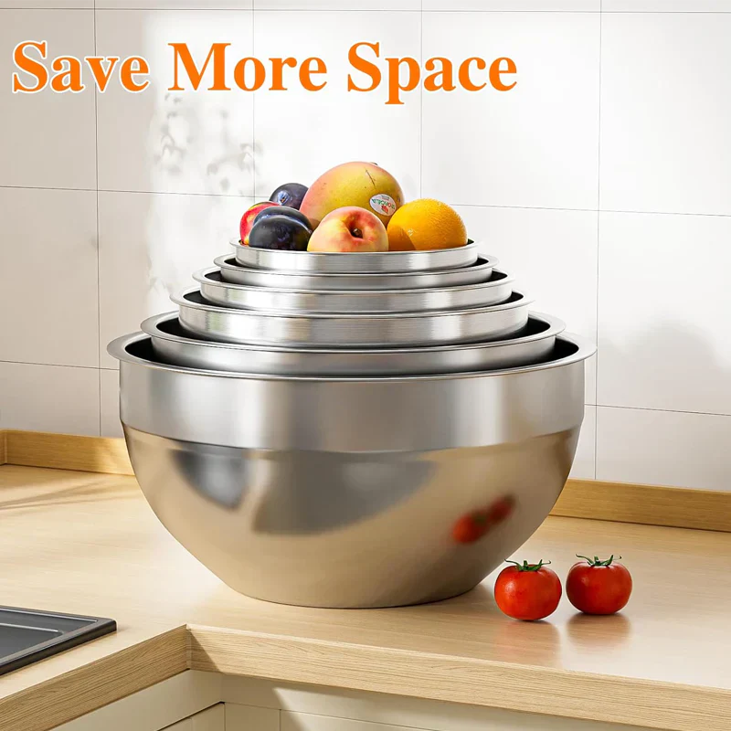 Sleek Mixing Bowl Set | Stainless Steel, 6 Bowls with Lids and Grater Attachments 5