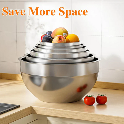 Sleek Mixing Bowl Set | Stainless Steel, 6 Bowls with Lids and Grater Attachments 5