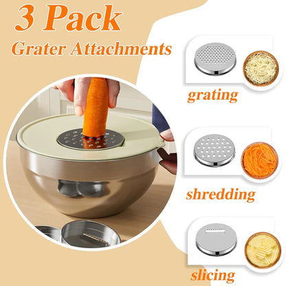 Sleek Mixing Bowl Set | Stainless Steel, 6 Bowls with Lids and Grater Attachments 7