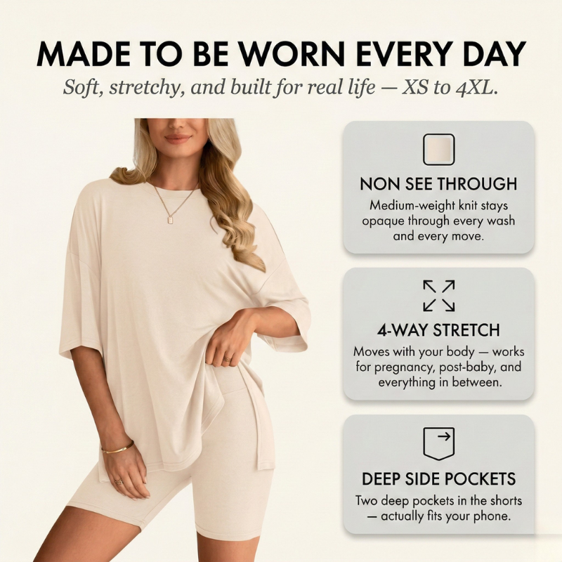 Sofi Lounge Set | Oversized Top & Fitted Biker Shorts, Women's Loungewear 3