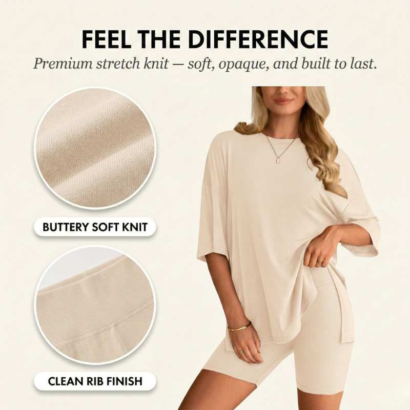 Sofi Lounge Set | Oversized Top & Fitted Biker Shorts, Women's Loungewear 4