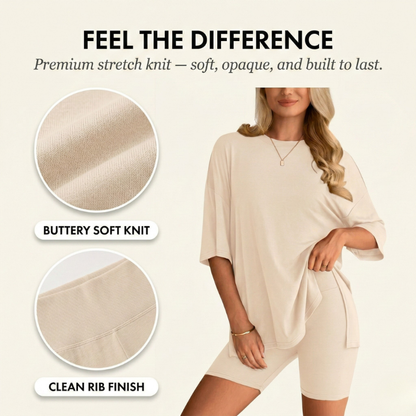 Sofi Lounge Set | Oversized Top & Fitted Biker Shorts, Women's Loungewear 4