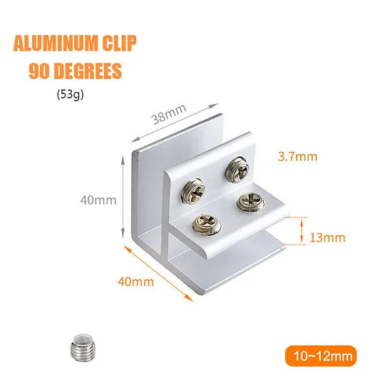Sola Glass Clip | Space Aluminum, Easy Installation for 8-12mm Thick Glass 8