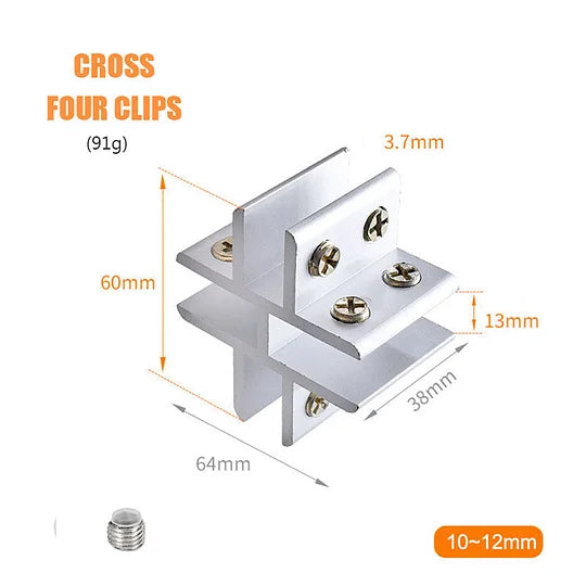 Sola Glass Clip | Space Aluminum, Easy Installation for 8-12mm Thick Glass 9