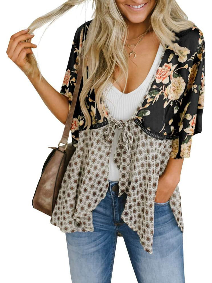 Soleil Floral Kimono | Lightweight Chiffon, Ruffle Sleeve Beach Cover-Up 0