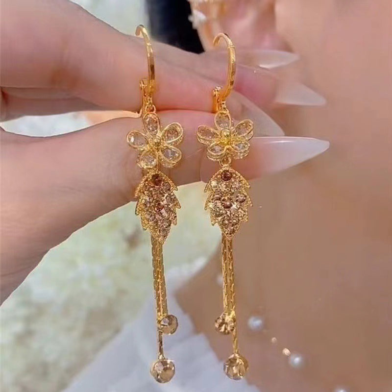 Syntheia Floral Tassel Earrings for Women | Purple Rhinestone Accents 2