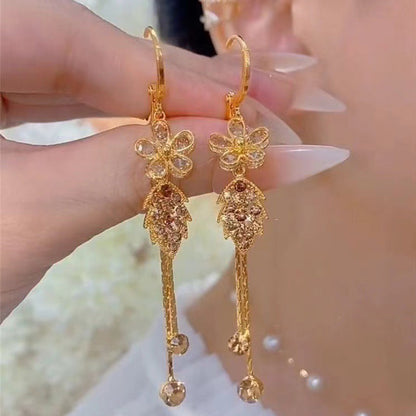 Syntheia Floral Tassel Earrings for Women | Purple Rhinestone Accents 2