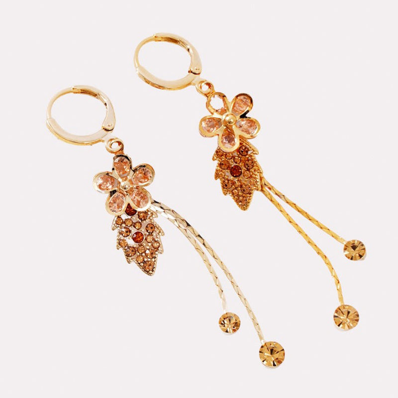 Syntheia Floral Tassel Earrings for Women | Purple Rhinestone Accents 7