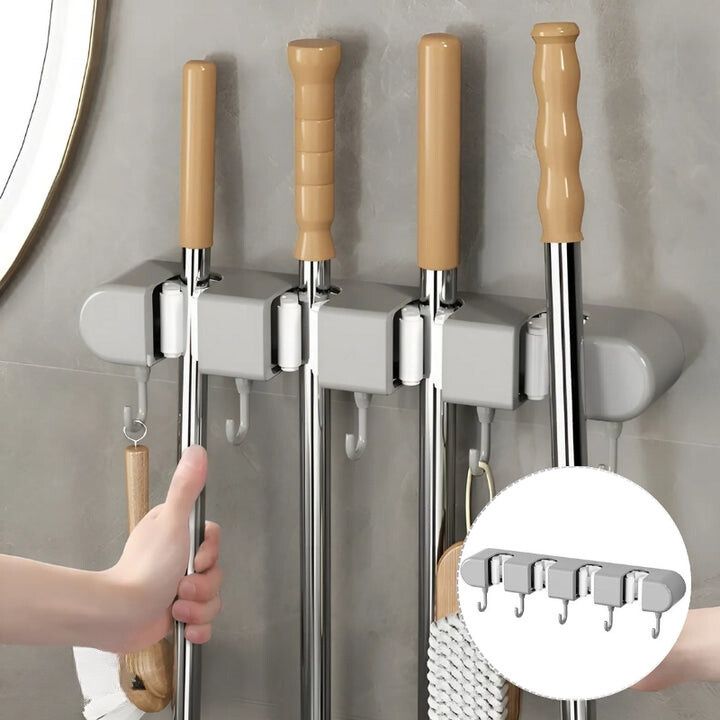 TidyGrip Tool Organizer | Wall Mount Broom Holder, Damage-Free Installation 0