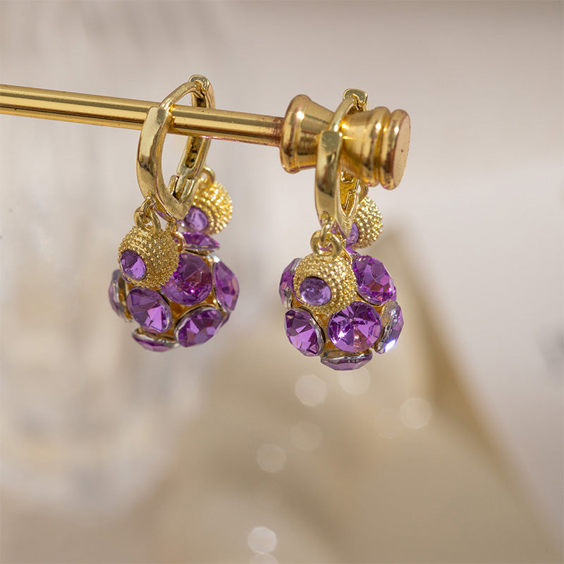 Vera Hoop Earrings | Gold-Plated with Purple Crystal Sphere 0