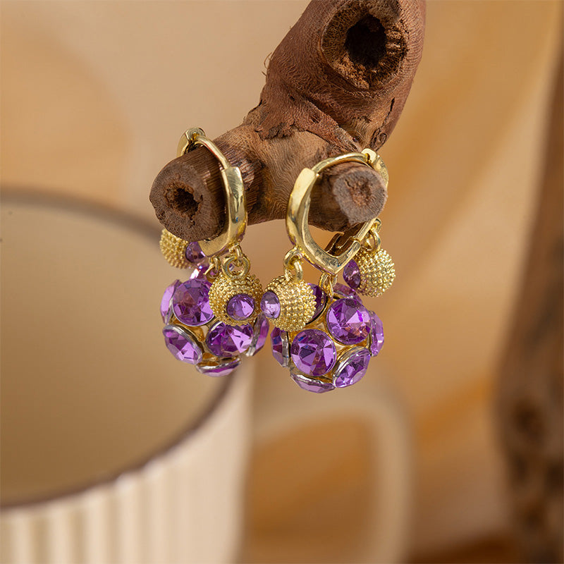 Vera Hoop Earrings | Gold-Plated with Purple Crystal Sphere 1