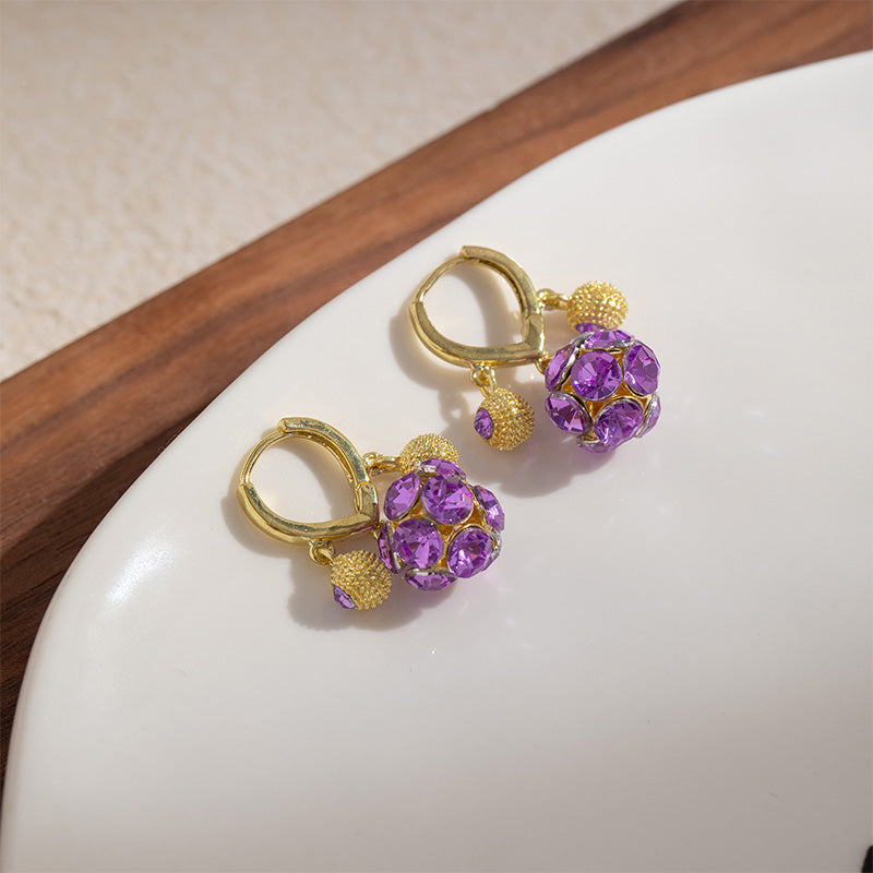 Vera Hoop Earrings | Gold-Plated with Purple Crystal Sphere 2