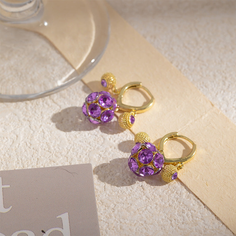 Vera Hoop Earrings | Gold-Plated with Purple Crystal Sphere 3