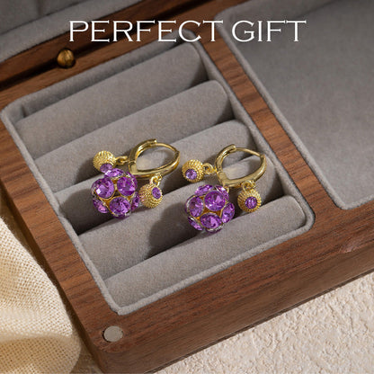 Vera Hoop Earrings | Gold-Plated with Purple Crystal Sphere 5