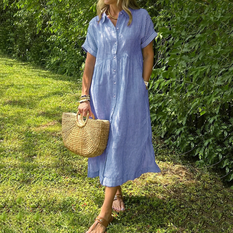 Vera Striped Dress | Women's V-Neck, Comfortable Fit, Plus Size Options 0
